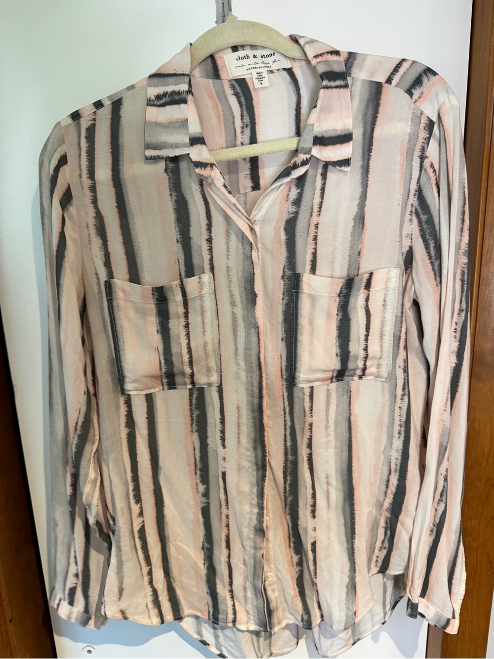 cloth & stone x Anthropologie Brushstroke Shirt in Blush and Charcoal - Size S